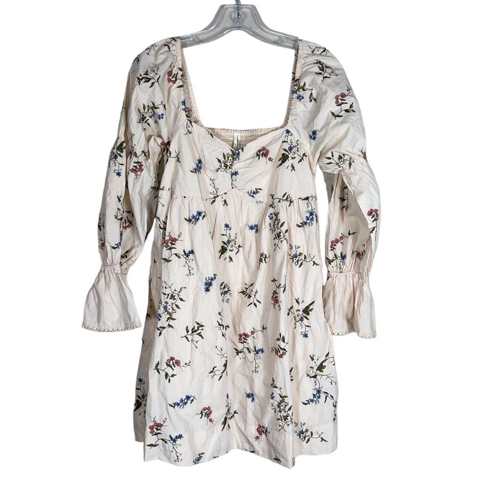 Anthropologie embroidered long sleeve mini floral peasant baby doll dress XS - Picture 6 of 15